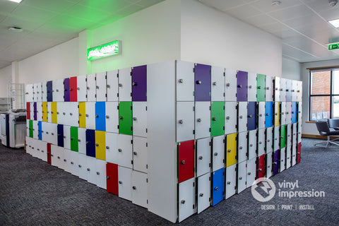 coloured graphics to cover the front of lockers