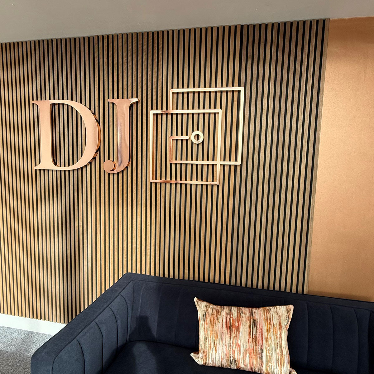 3D Logo Sign on Wooden Slat Panelled Wall | Hyper Creative